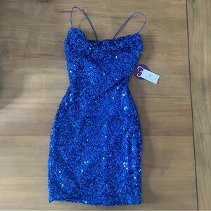 Windsor Royal Bule Cowl Neck Mini Homecoming dress